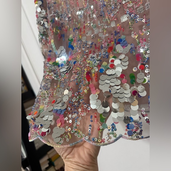 Milly LIKE NEW Kristina Confetti rainbow sequin blingy scallop hem mini skirt -6 - Picture 10 of 16